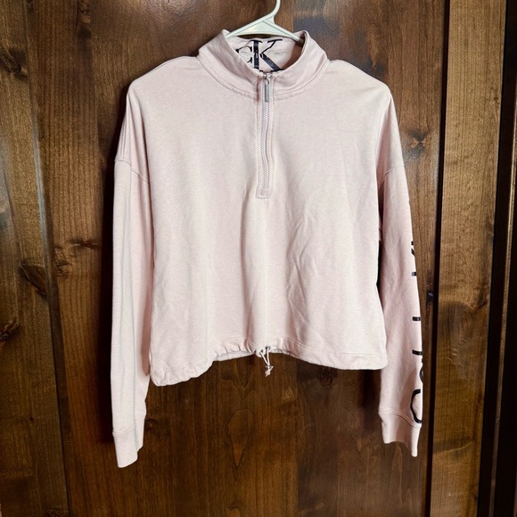 Calvin Klein Pink Women's cropped 1/4 Zip drawstring Sweatshirt Size Medium - Picture 1 of 7